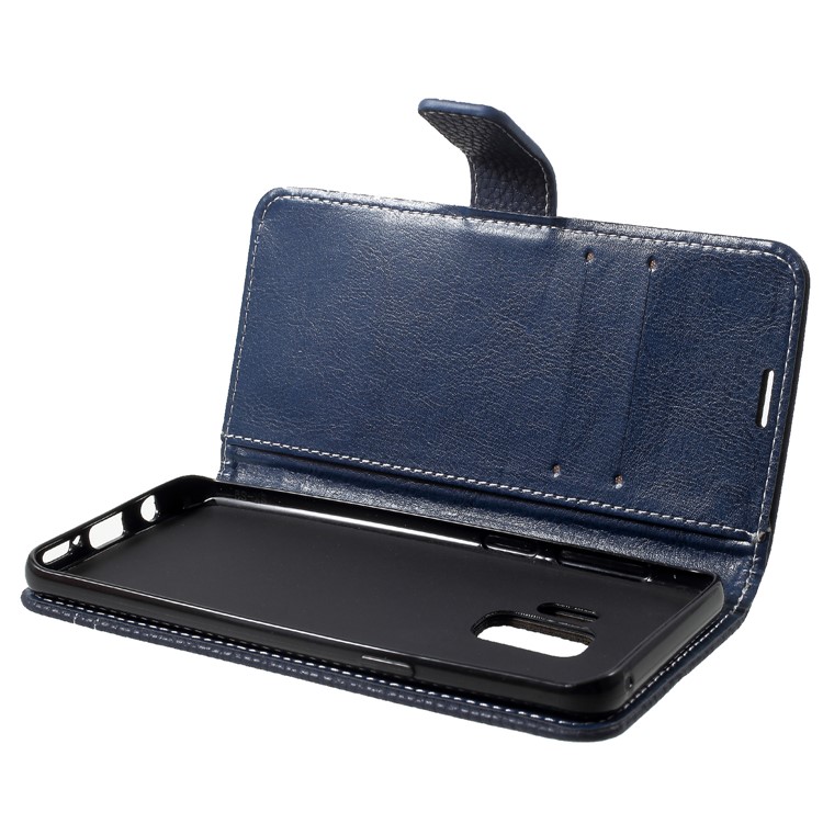 Litchi Texture Wallet Stand Leather Mobile Shell for Samsung Galaxy S9 SM-G960 - Dark Blue-6