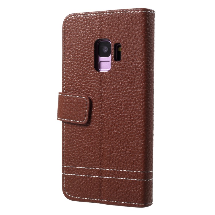 Litchi Texture Wallet Leather Stand Phone Case Accessory for Samsung Galaxy S9 SM-G960 - Brown-2