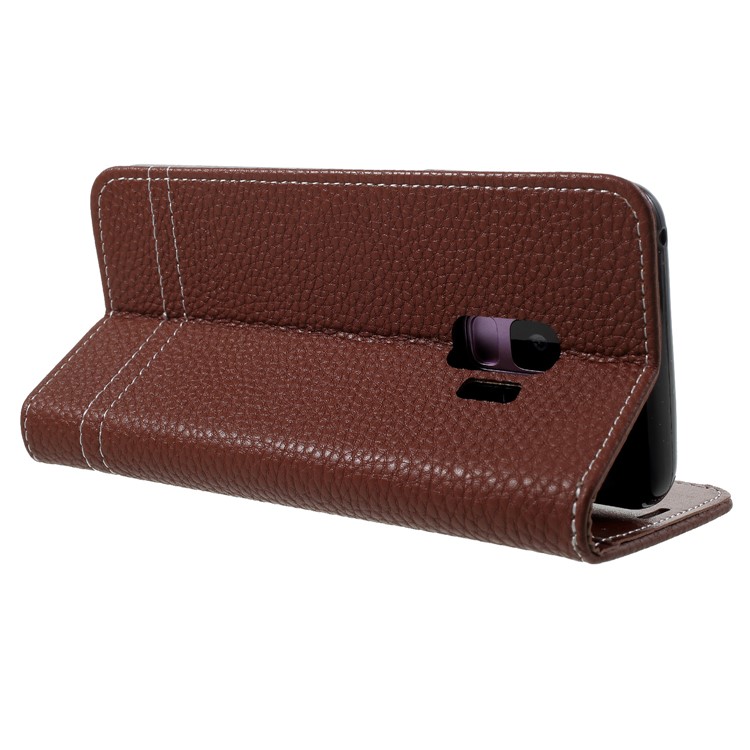 Litchi Texture Wallet Leather Stand Phone Case Accessory for Samsung Galaxy S9 SM-G960 - Brown-5