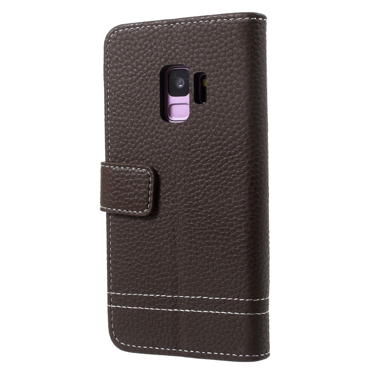 Litchi Texture PU Leather Wallet Stand Mobile Casing for Samsung Galaxy S9 SM-G960 - Coffee-2
