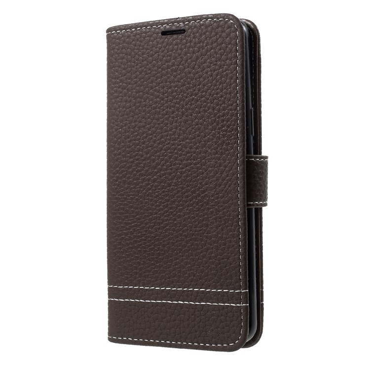 Litchi Texture PU Leather Wallet Stand Mobile Casing for Samsung Galaxy S9 SM-G960 - Coffee-3