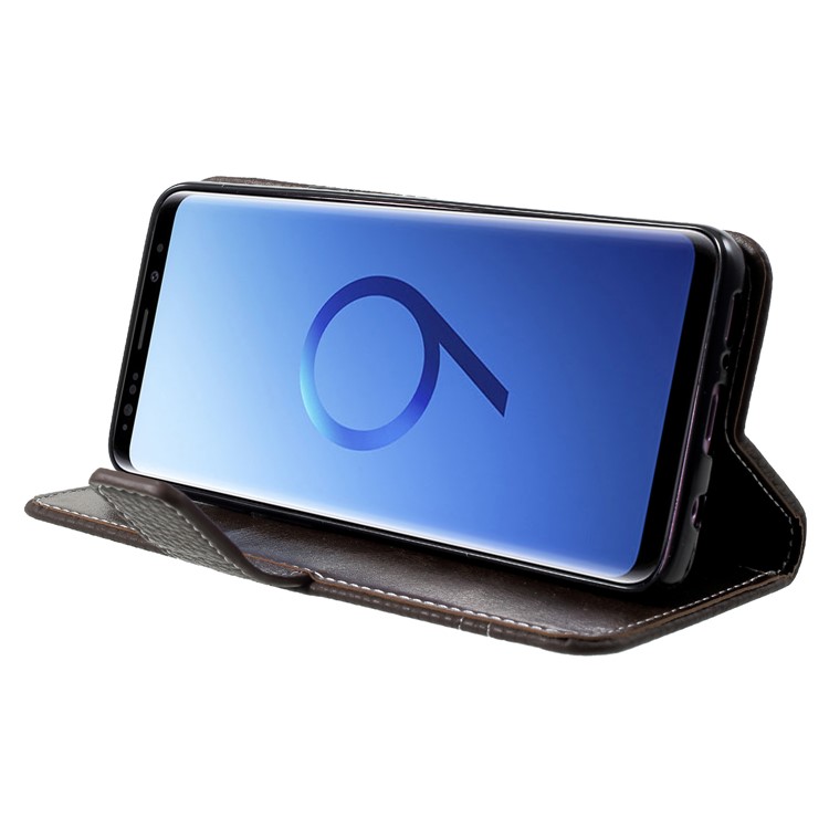 Litchi Texture PU Leather Wallet Stand Mobile Casing for Samsung Galaxy S9 SM-G960 - Coffee-4
