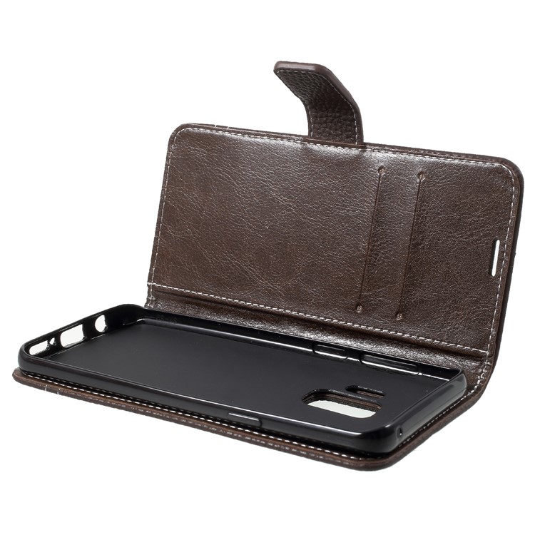 Litchi Texture PU Leather Wallet Stand Mobile Casing for Samsung Galaxy S9 SM-G960 - Coffee-6