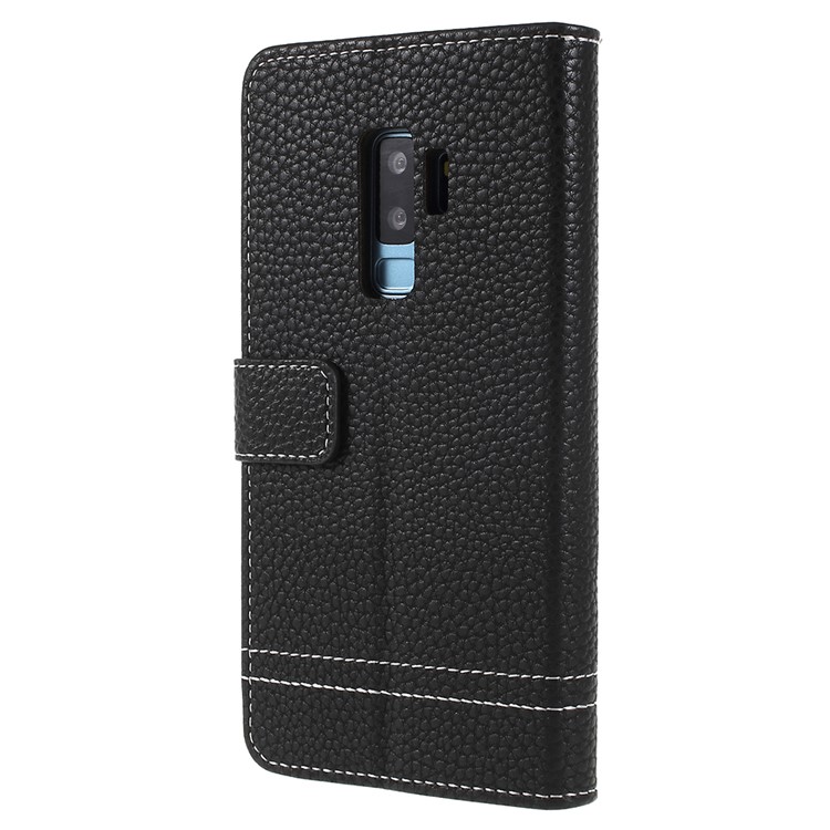 Litchi Texture Wallet Stand Leather Case for Samsung Galaxy S9 Plus SM-G965 - Black-2