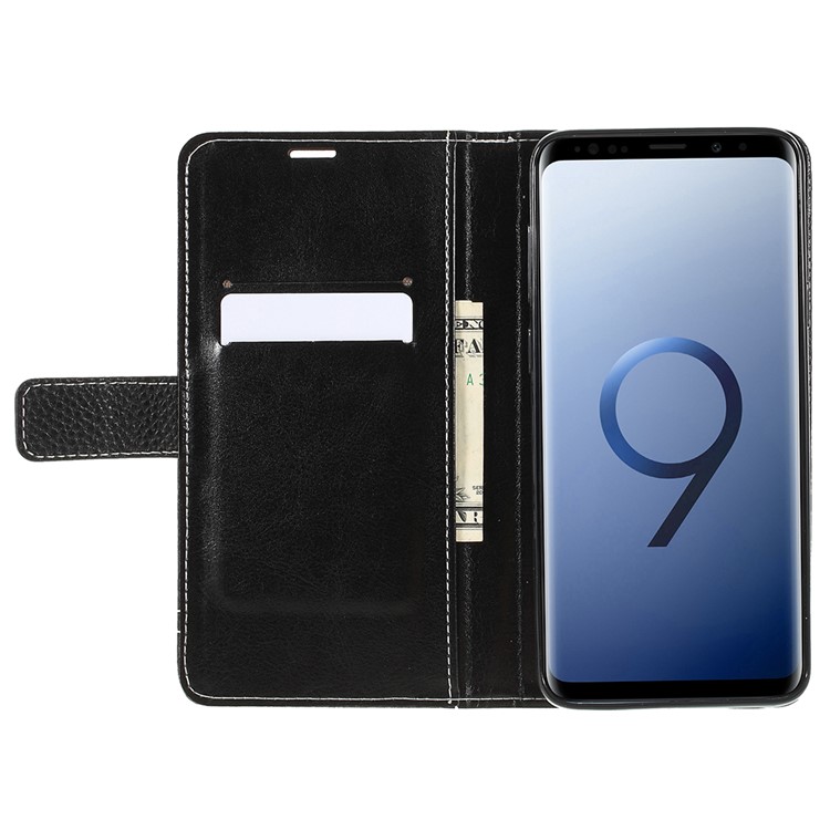 Litchi Texture Wallet Stand Leather Case for Samsung Galaxy S9 Plus SM-G965 - Black-8