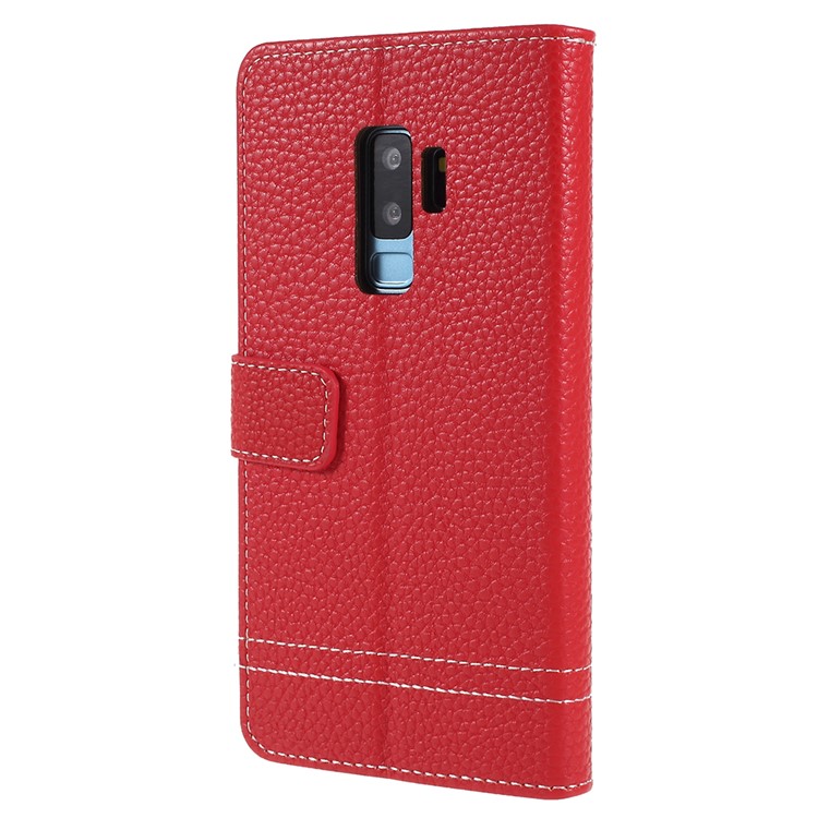 Litchi Texture PU Leather Wallet Stand Cover for Samsung Galaxy S9 Plus SM-G965 - Red-3