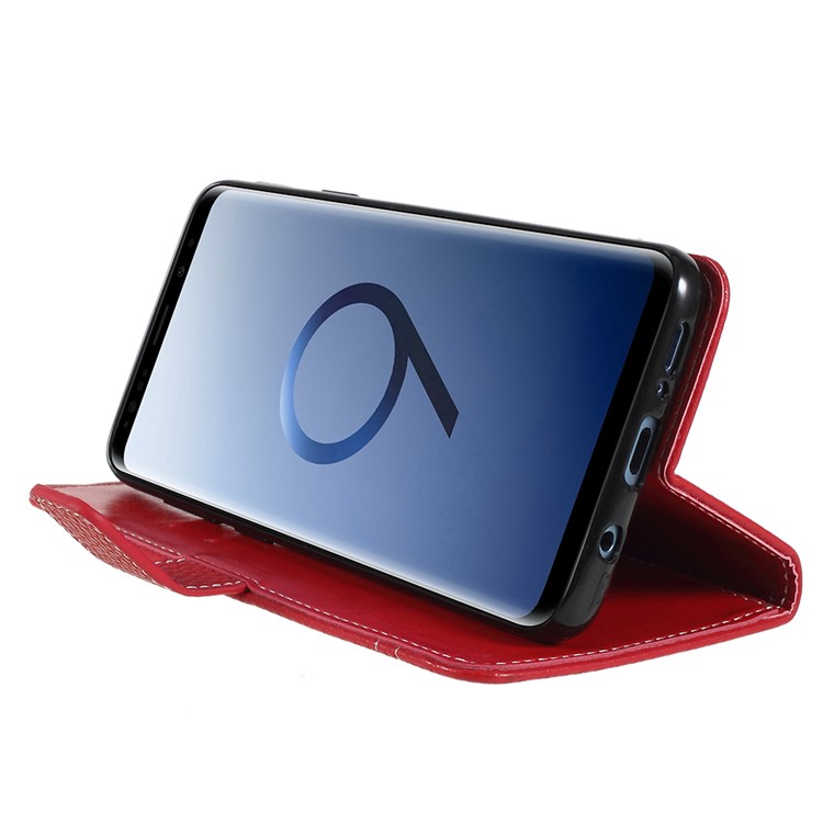 Litchi Texture PU Leather Wallet Stand Cover for Samsung Galaxy S9 Plus SM-G965 - Red-4