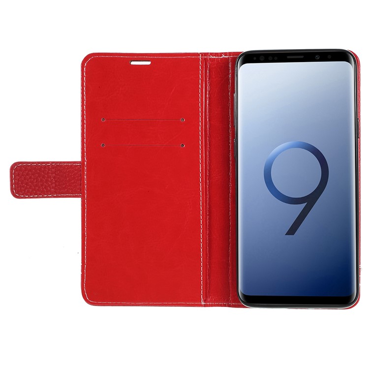 Litchi Texture PU Leather Wallet Stand Cover for Samsung Galaxy S9 Plus SM-G965 - Red-6