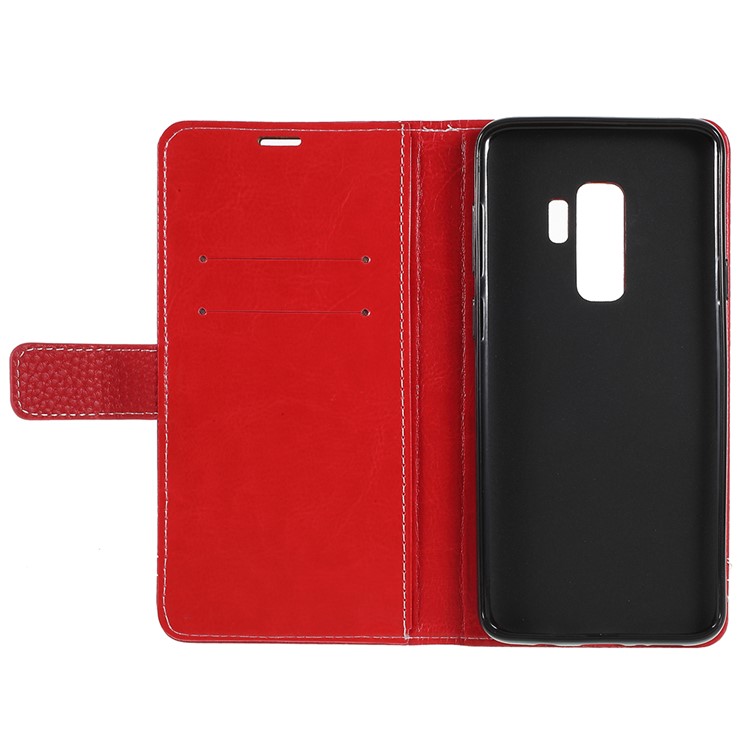 Litchi Texture PU Leather Wallet Stand Cover for Samsung Galaxy S9 Plus SM-G965 - Red-7