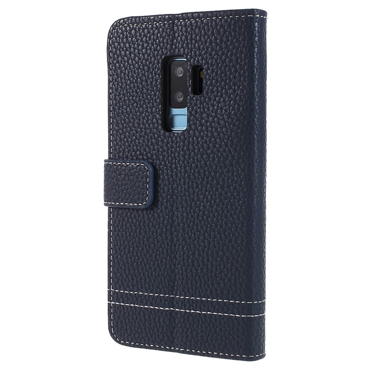 Litchi Texture Wallet Leather Shell with Stand for Samsung Galaxy S9 Plus SM-G965 - Dark Blue-3