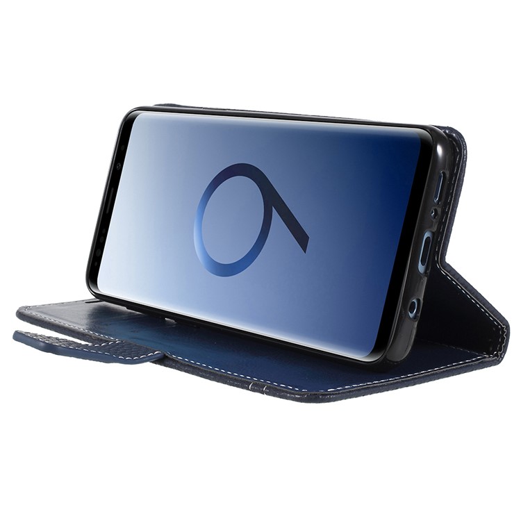 Litchi Texture Wallet Leather Shell with Stand for Samsung Galaxy S9 Plus SM-G965 - Dark Blue-4