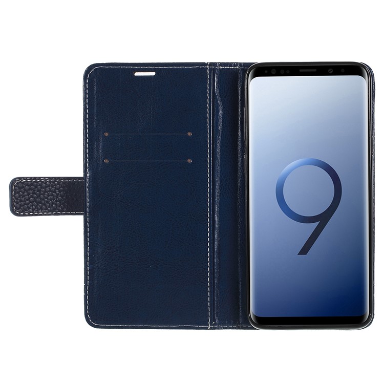 Litchi Texture Wallet Leather Shell with Stand for Samsung Galaxy S9 Plus SM-G965 - Dark Blue-6