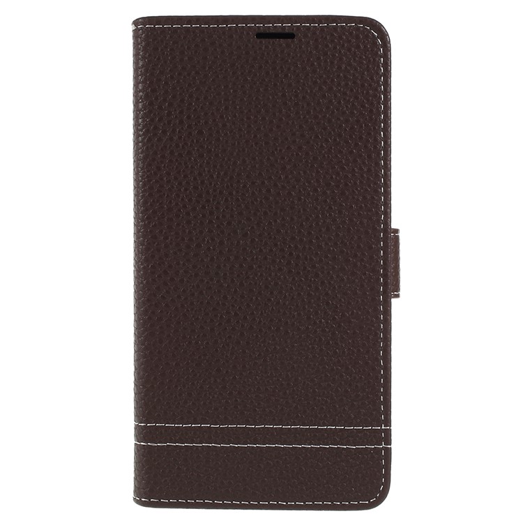 Litchi Texture Card Holder Leather Mobile Phone Cover Shell for Samsung Galaxy S9 Plus SM-G965 - Coffee-1