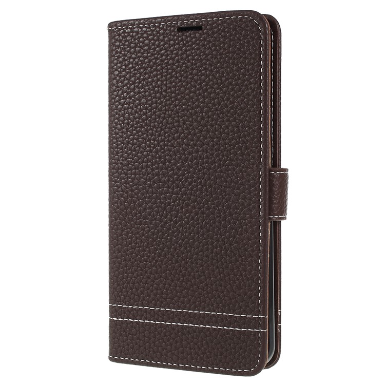 Litchi Texture Card Holder Leather Mobile Phone Cover Shell for Samsung Galaxy S9 Plus SM-G965 - Coffee-2