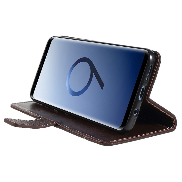 Litchi Texture Card Holder Leather Mobile Phone Cover Shell for Samsung Galaxy S9 Plus SM-G965 - Coffee-4
