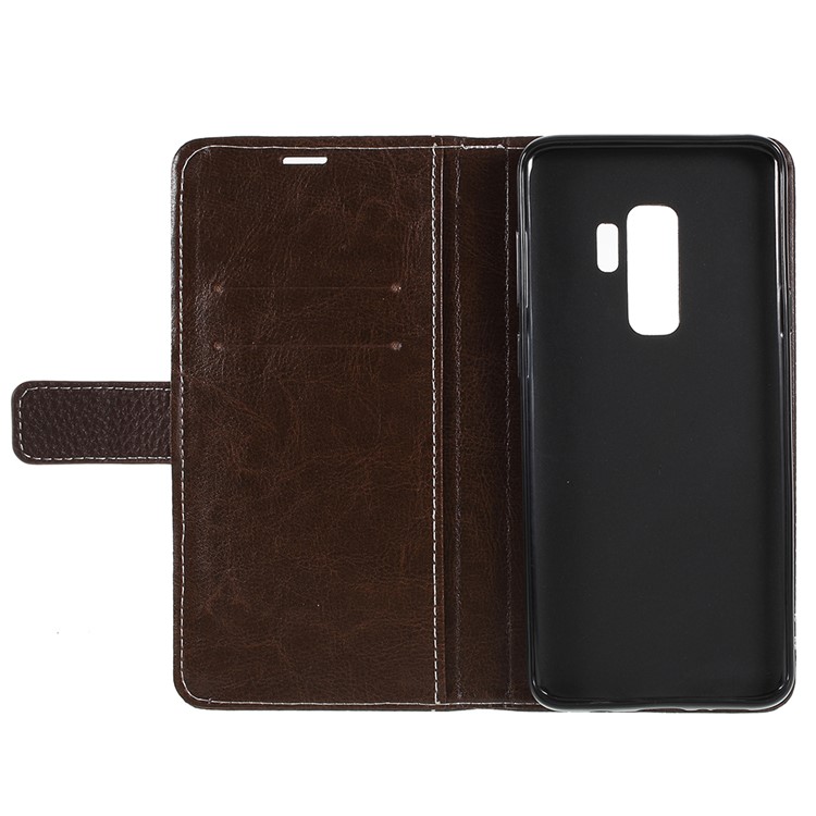 Litchi Texture Card Holder Leather Mobile Phone Cover Shell for Samsung Galaxy S9 Plus SM-G965 - Coffee-7