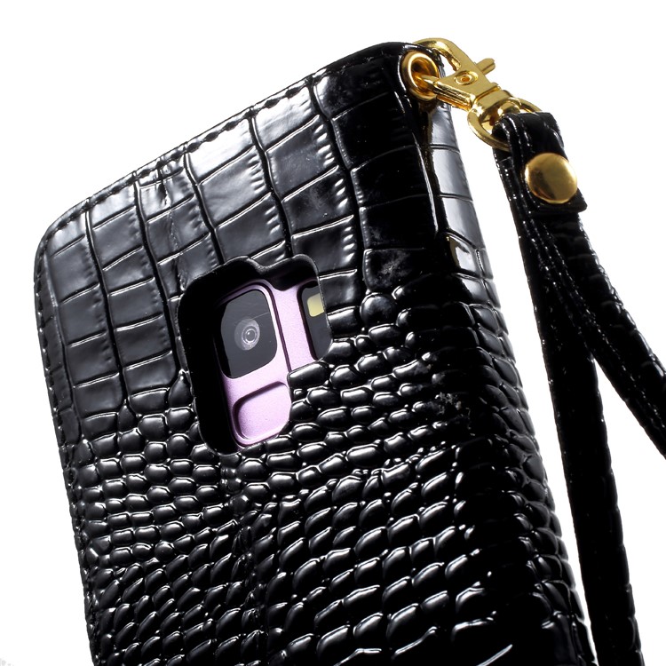 Crocodile Texture Leather Wallet Case for Samsung Galaxy S9 SM-G960 - Black-8