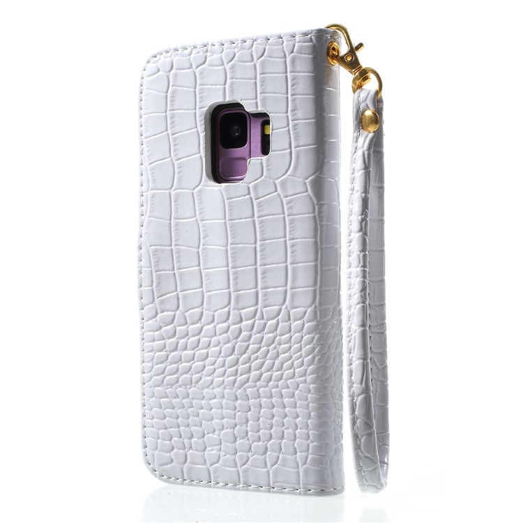 Crocodile Texture Leather Wallet Cover for Samsung Galaxy S9 SM-G960 - White-2