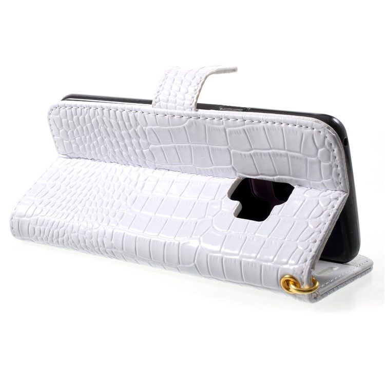 Crocodile Texture Leather Wallet Cover for Samsung Galaxy S9 SM-G960 - White-5