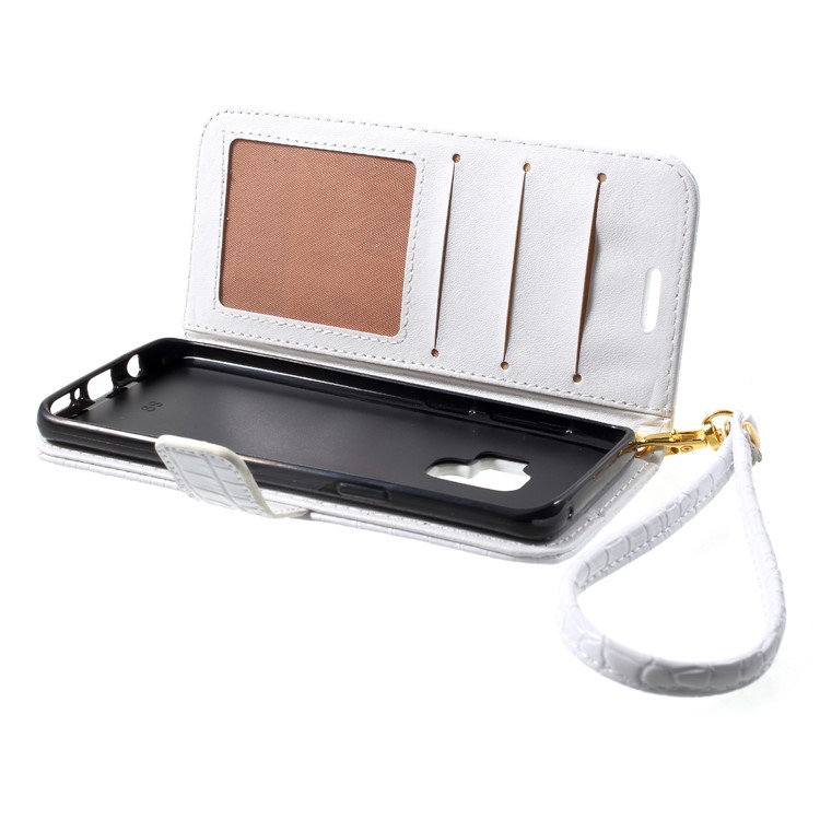 Crocodile Texture Leather Wallet Cover for Samsung Galaxy S9 SM-G960 - White-6