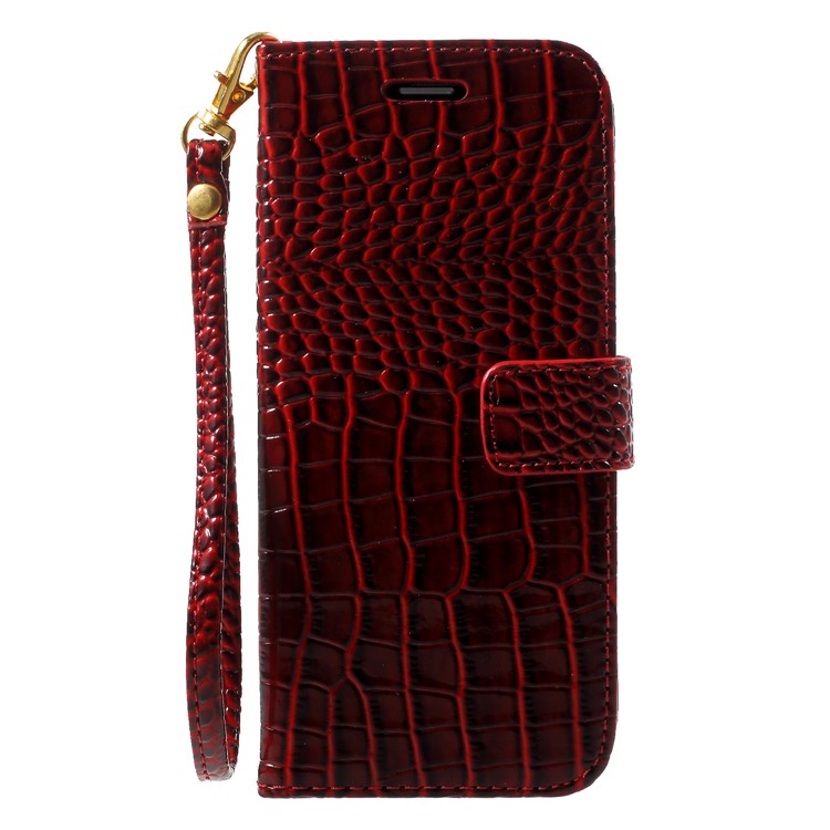 Crocodile Texture Cell Phone Leather Wallet Case for Samsung Galaxy S9 SM-G960 - Red-1