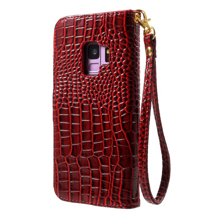 Crocodile Texture Cell Phone Leather Wallet Case for Samsung Galaxy S9 SM-G960 - Red-2