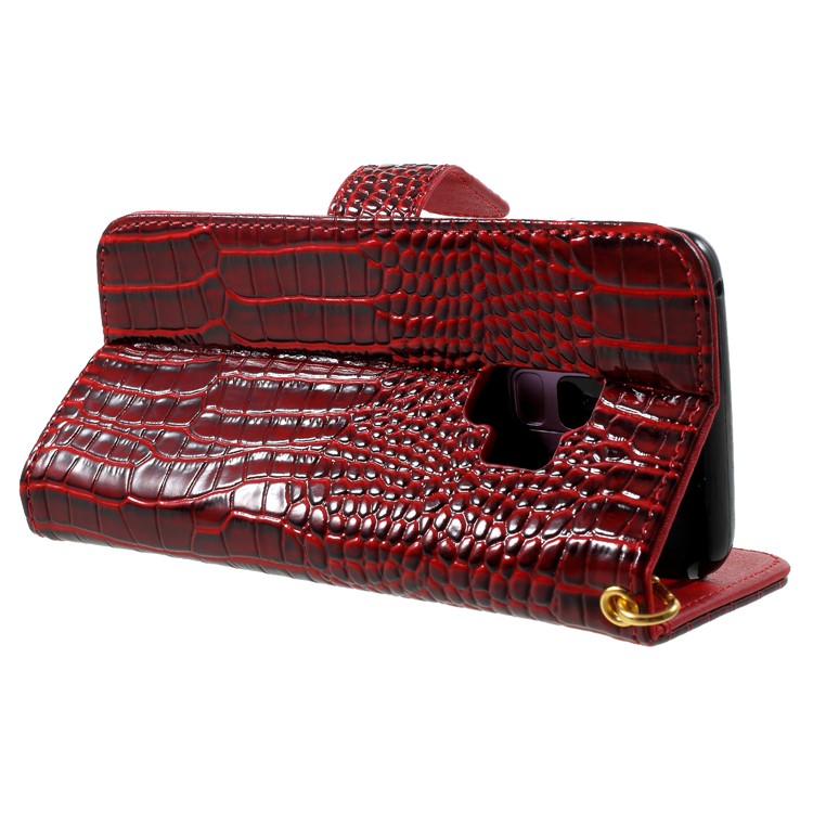 Crocodile Texture Cell Phone Leather Wallet Case for Samsung Galaxy S9 SM-G960 - Red-5