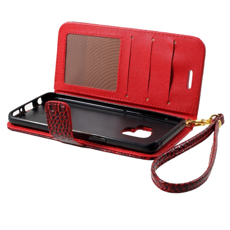 Crocodile Texture Cell Phone Leather Wallet Case for Samsung Galaxy S9 SM-G960 - Red-6