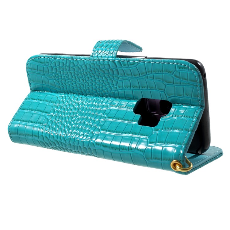 Crocodile Texture PU Leather Wallet Case for Samsung Galaxy S9 SM-G960 - Blue-5