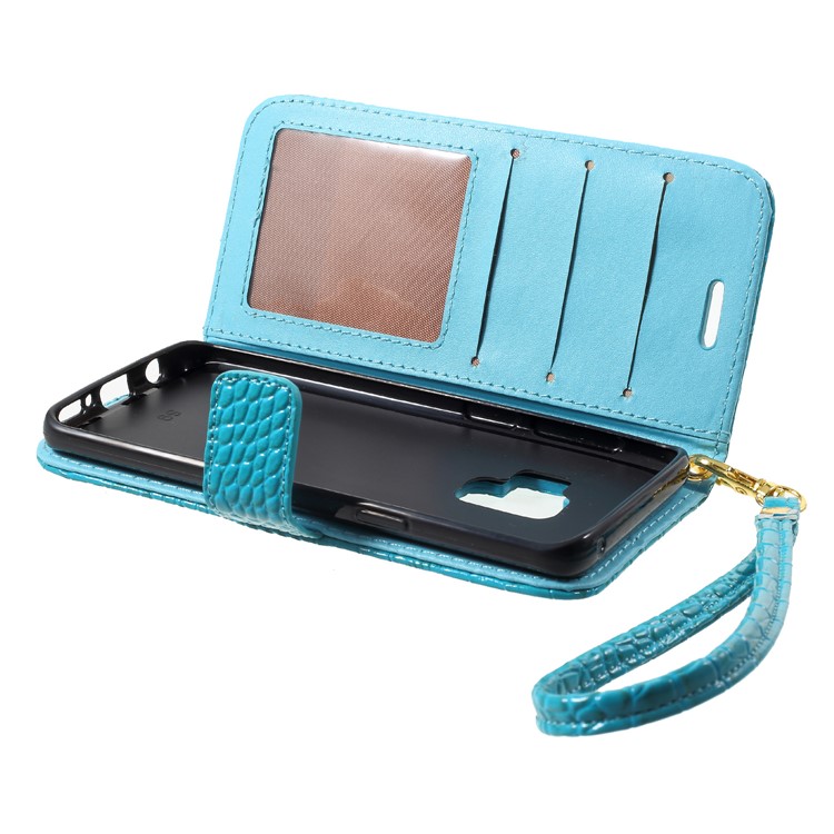 Crocodile Texture PU Leather Wallet Case for Samsung Galaxy S9 SM-G960 - Blue-6