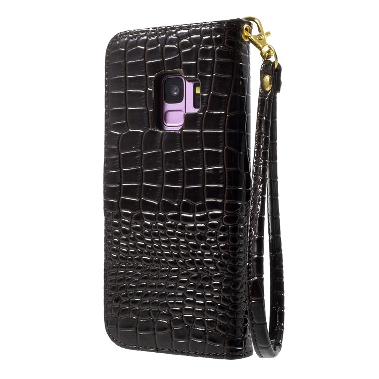 Crocodile Texture Leather Wallet Case Phone Shell for Samsung Galaxy S9 SM-G960 - Coffee-3