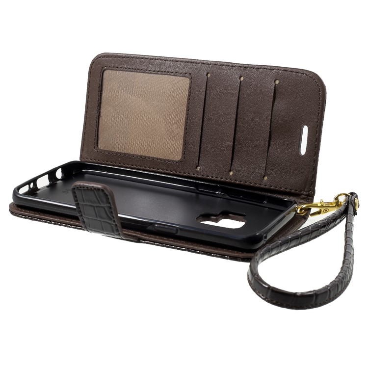 Crocodile Texture Leather Wallet Case Phone Shell for Samsung Galaxy S9 SM-G960 - Coffee-6