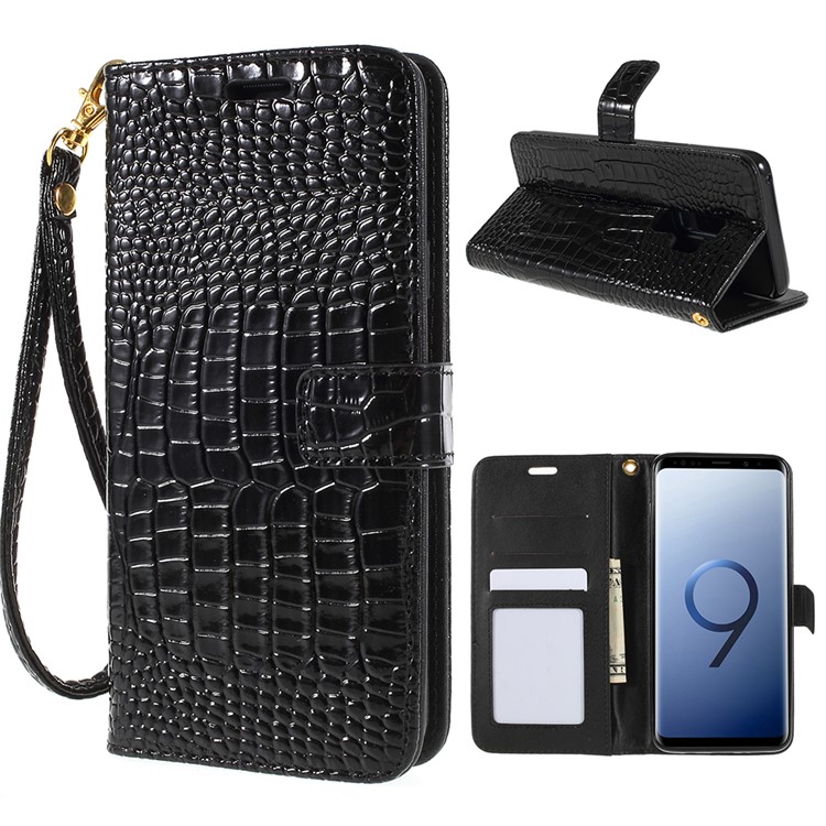 Crocodile Texture PU Leather Magnetic Stand Wallet Phone Case for Samsung Galaxy S9+ SM-G965 - Black-1