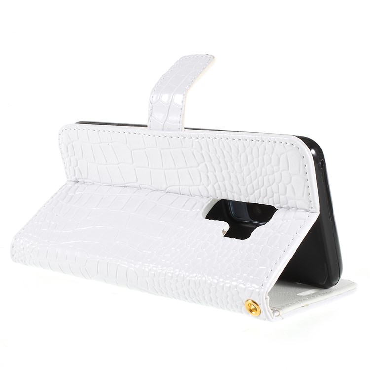 Crocodile Texture PU Leather Magnetic Stand Wallet Phone Cover for Samsung Galaxy S9 Plus SM-G965 - White-5