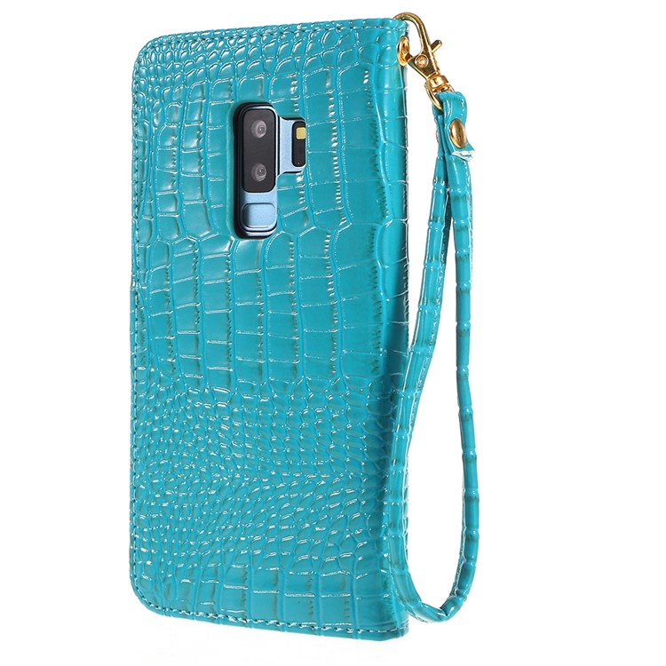 Crocodile Texture PU Leather Magnetic Stand Wallet Phone Casing for Samsung Galaxy S9+ SM-G965 - Blue-3
