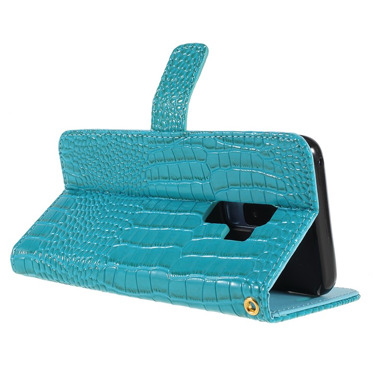 Crocodile Texture PU Leather Magnetic Stand Wallet Phone Casing for Samsung Galaxy S9+ SM-G965 - Blue-5