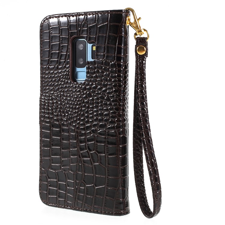 Crocodile Texture PU Leather Magnetic Stand Wallet Mobile Phone Case for Samsung Galaxy S9+ SM-G965 - Coffee-3