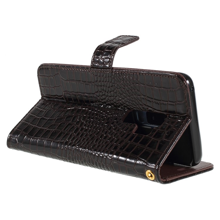 Crocodile Texture PU Leather Magnetic Stand Wallet Mobile Phone Case for Samsung Galaxy S9+ SM-G965 - Coffee-5