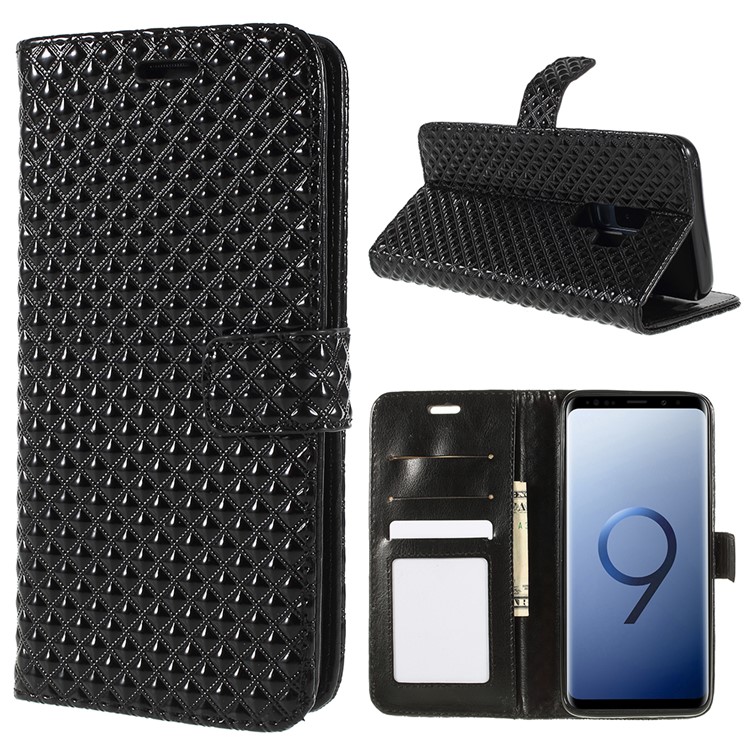 Rhombus Texture Magnetic Leather Stand Case for Samsung Galaxy S9 Plus G965A - Black-1