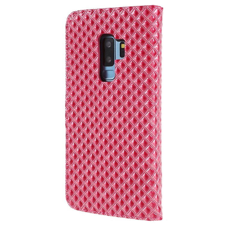 Rhombus Texture Magnetic Leather Stand Protective Casing for Samsung Galaxy S9+ G965A - Rose-3
