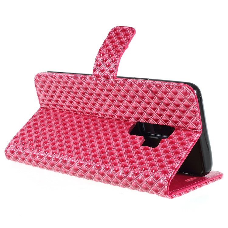 Rhombus Texture Magnetic Leather Stand Protective Casing for Samsung Galaxy S9+ G965A - Rose-5