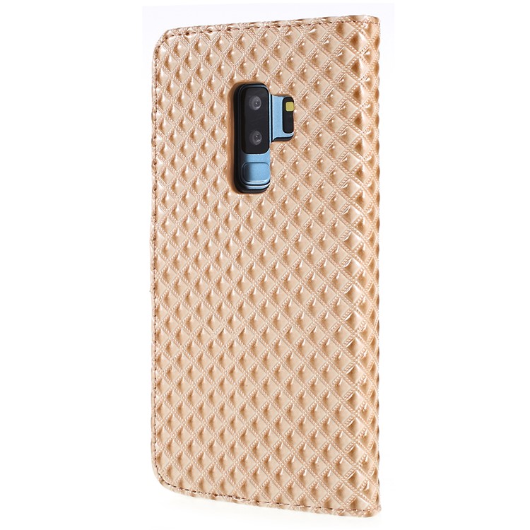 Rhombus Texture Magnetic Leather Stand Flip Mobile Case for Samsung Galaxy S9+ G965A - Gold-3