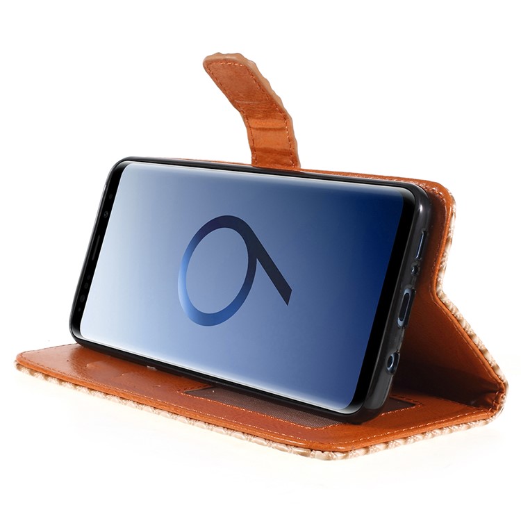Rhombus Texture Magnetic Leather Stand Flip Mobile Case for Samsung Galaxy S9+ G965A - Gold-4