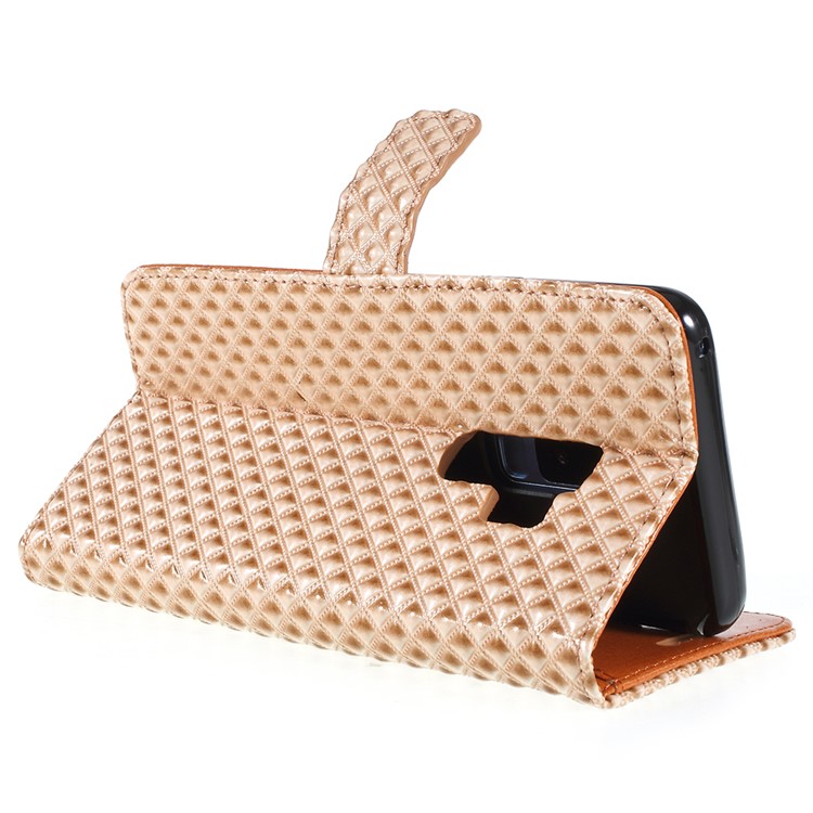 Rhombus Texture Magnetic Leather Stand Flip Mobile Case for Samsung Galaxy S9+ G965A - Gold-5