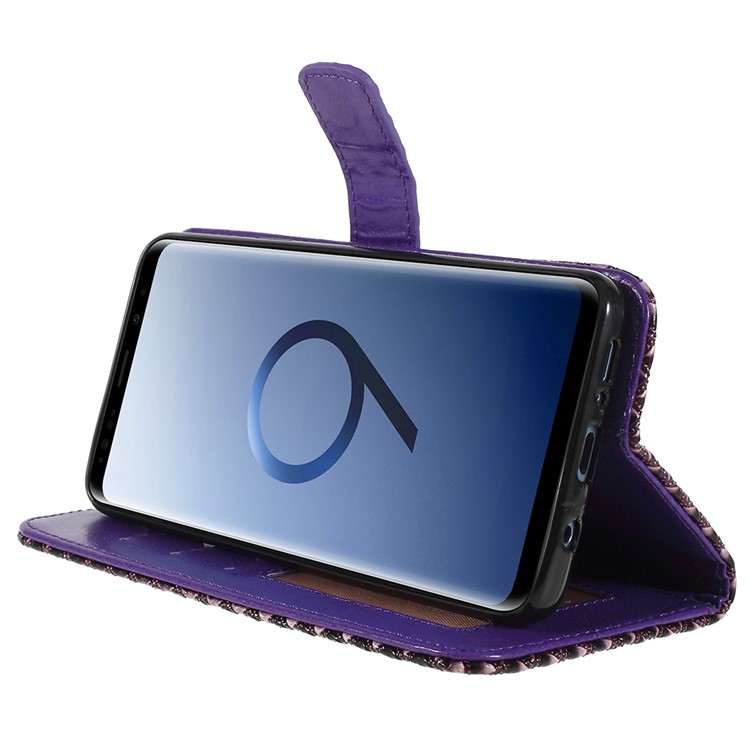 Rhombus Texture Magnetic Leather Phone Cover with Stand for Samsung Galaxy S9+ G965A - Purple-4