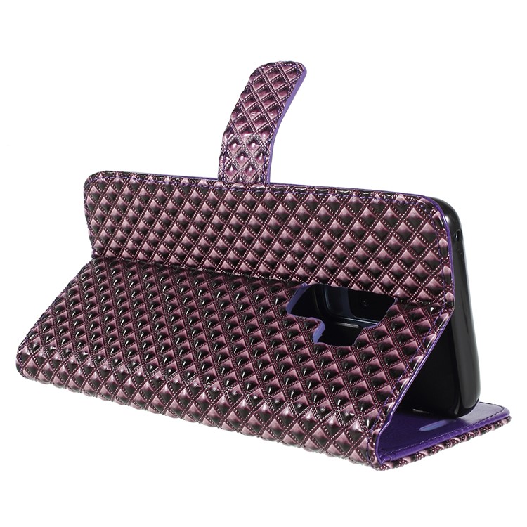Rhombus Texture Magnetic Leather Phone Cover with Stand for Samsung Galaxy S9+ G965A - Purple-5