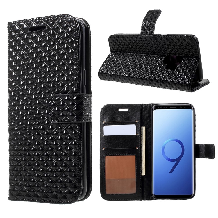 Rhombus Pattern Wallet Leather Stand Case for Samsung Galaxy S9 SM-G960 - Black-1