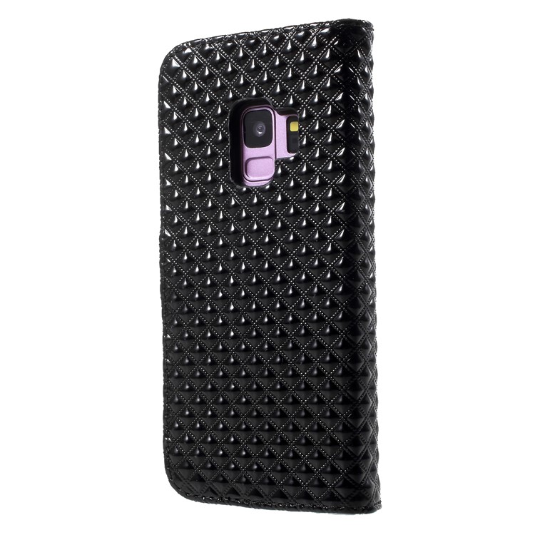 Rhombus Pattern Wallet Leather Stand Case for Samsung Galaxy S9 SM-G960 - Black-2