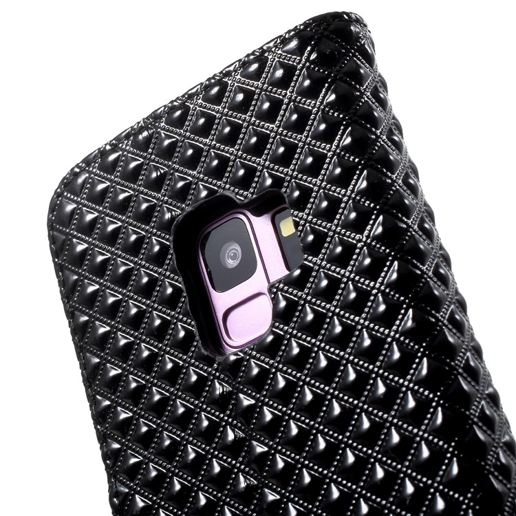 Rhombus Pattern Wallet Leather Stand Case for Samsung Galaxy S9 SM-G960 - Black-8
