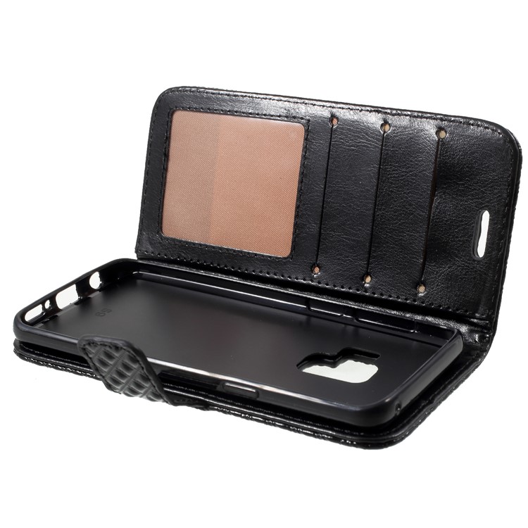 Rhombus Pattern Wallet Leather Stand Case for Samsung Galaxy S9 SM-G960 - Black-9